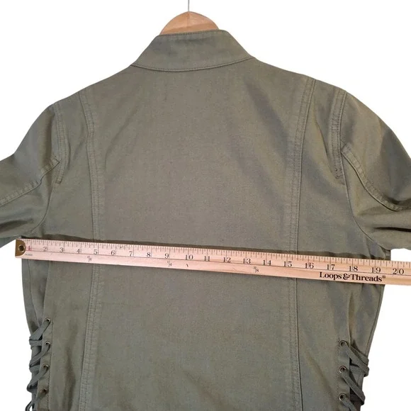 Tory Burch Sgt. Pepper Twill Military Field Jacket Women's M Green Side-Laced - Picture 7 of 10